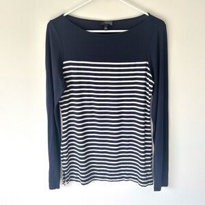 The Limited Navy Blue White Striped Long Sleeve Top Gold Buttons Nautical